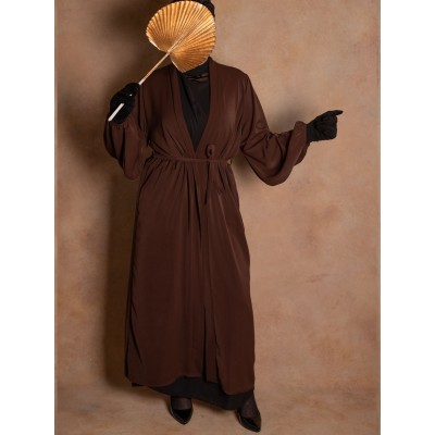 Kimono with tight sleeves in brown with belt